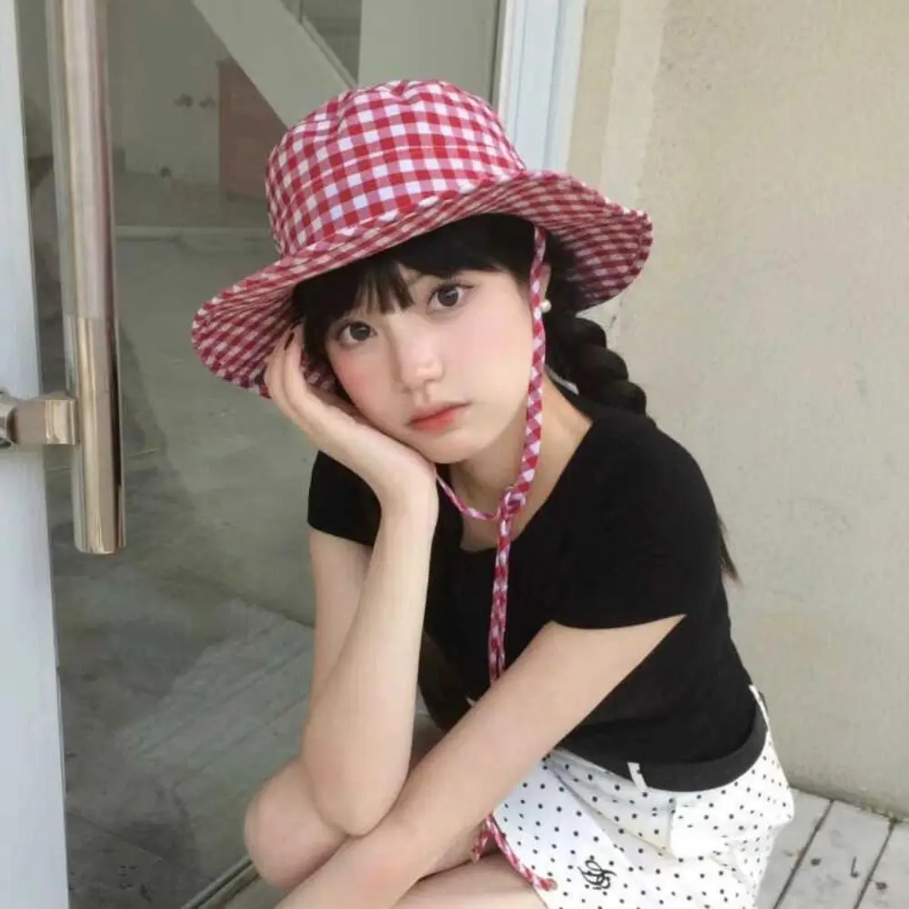 Simple Lattice Y2k Fishmen Hat Japanese Solid Color Western Cowboy Hat Waterproof UV Protection Bucket Hat Summer