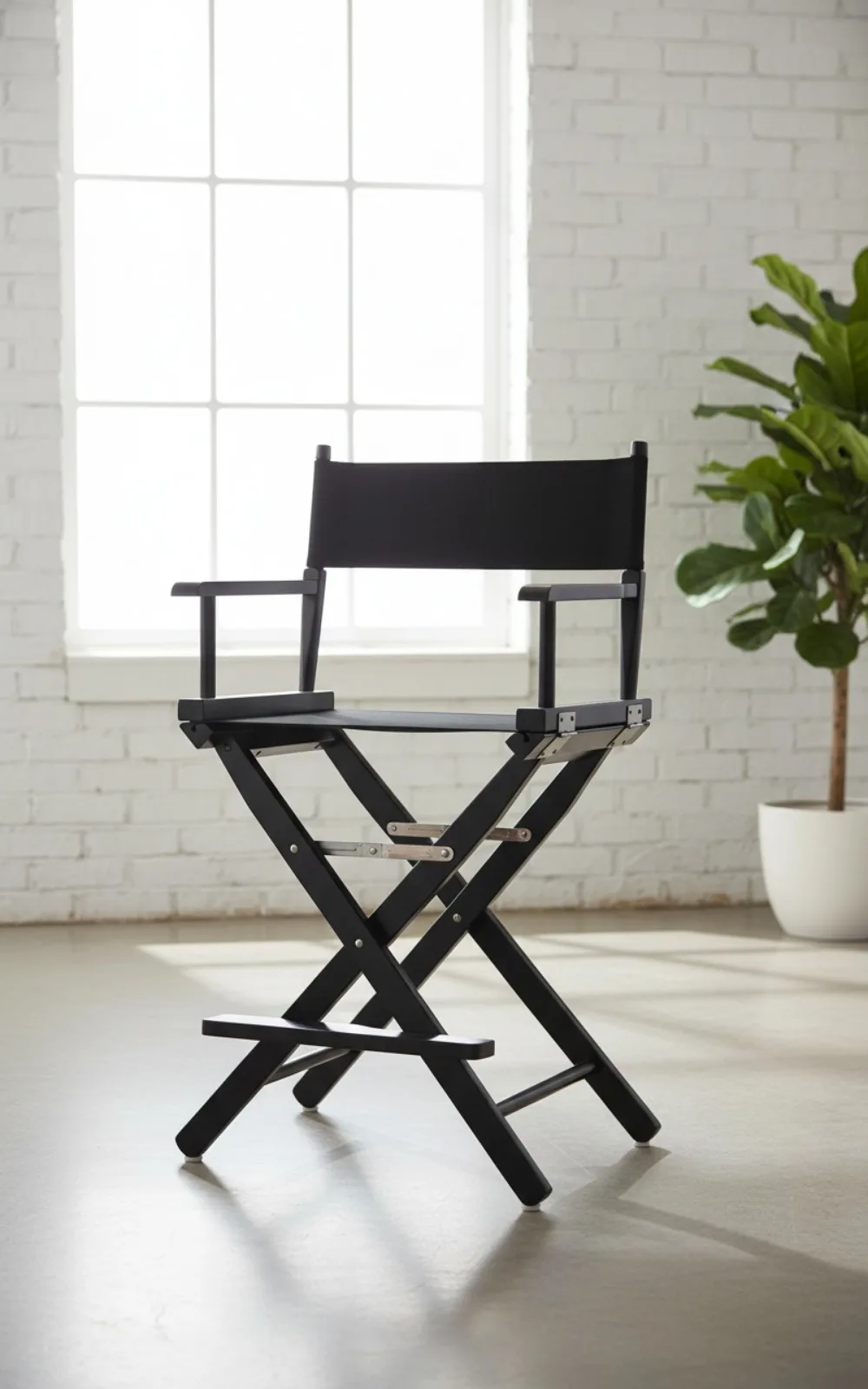 

24 Inch Counter Height Director Chair with Black Frame and Canvas, Foldable Design for Easy Storage