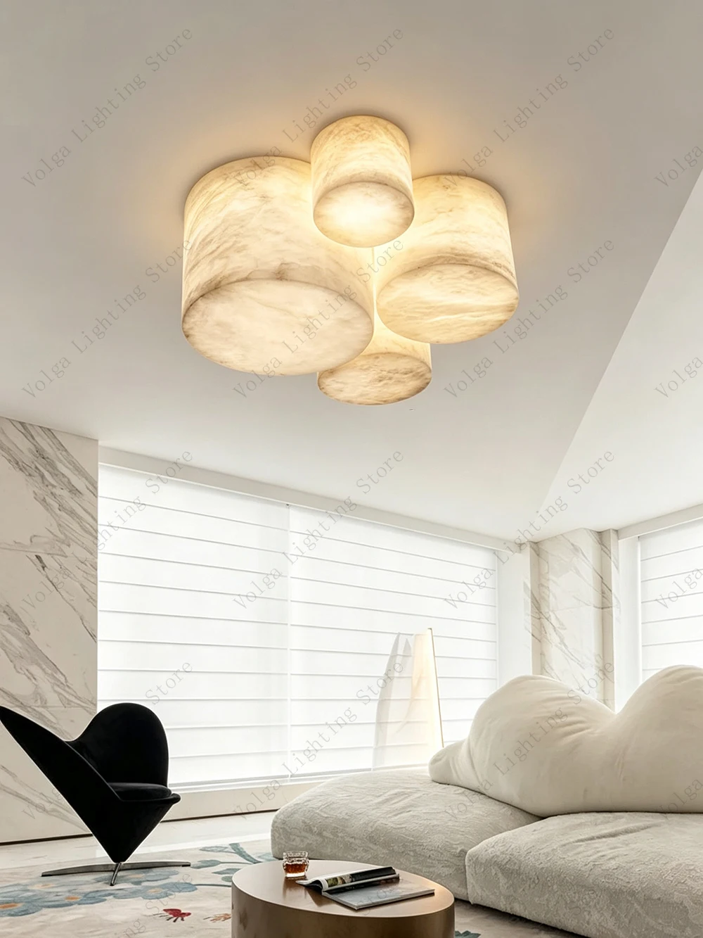 Come Get This Designer Marble Ceiling Light Luxury Home Decor Ceiling Chandeliers with Alabaster Lampshade Round