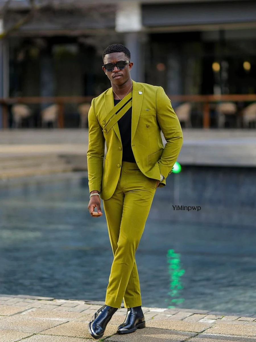 YiMinpwp Salie Groen Heren Pak Voor Man 2 Stuks Set Piek Revers Bruidegom Klassieke Gelegenheid Bruiloft Vakantie pak Tuxedo XS-5XL