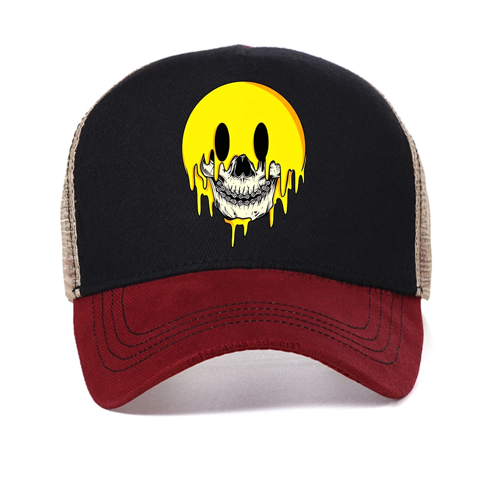 

Skeleton smiley face cap Happy Cartoon Smile Print Men Women baseball cap Fashion Hip Hop adjustable mesh breathable Trucker hat