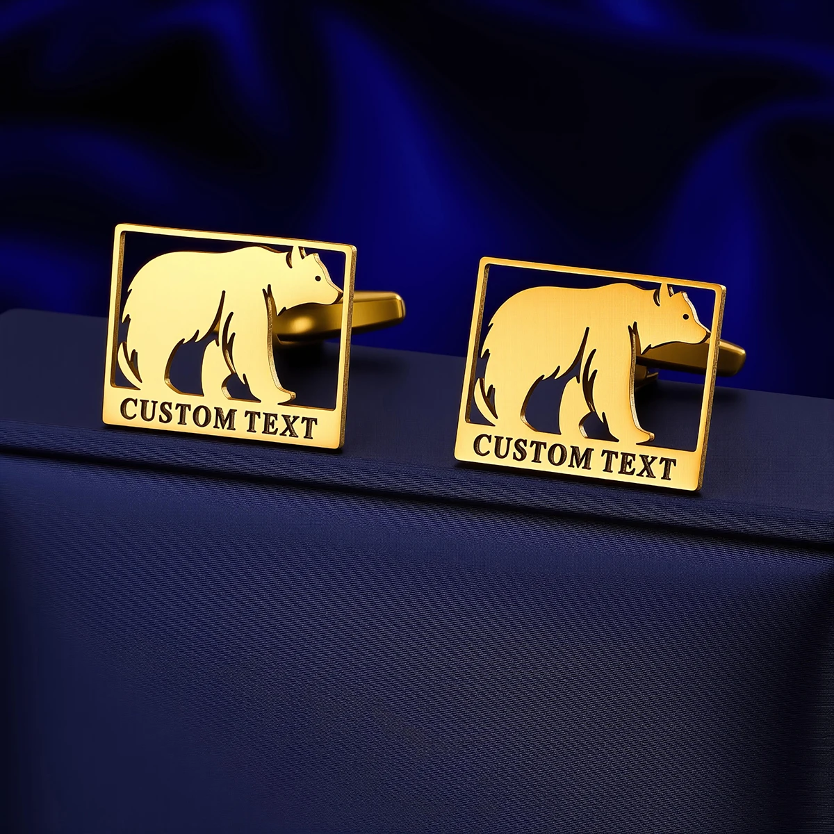 Image 3: Boutons de manchette ours polaire pour hommes, nom personnalisé, chemise de costume, boutons en acier inoxydable, bijoux de sport, cadeaux