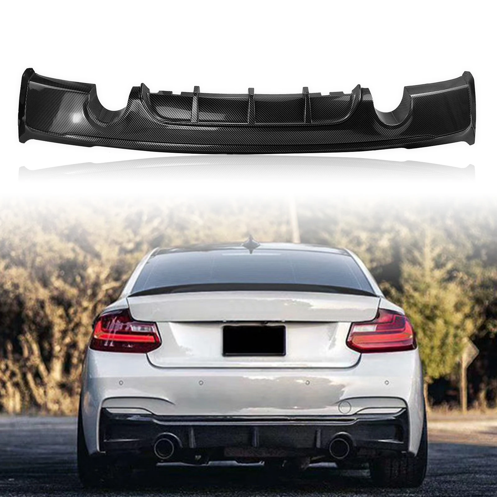 

For BMW 2 Series F22 F23 Coupe 2014-2021 M Sport 2 Door 220i 230i m240i Carbon Fiber Look/Gloss Black Rear Bumper Diffuser Lip