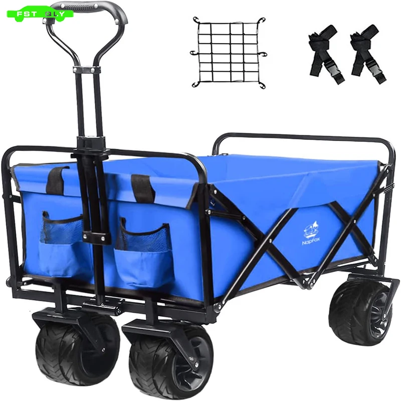 Happiness Store Collapsible Heavy Duty Folding Wagon Cart Utility with All Terrain Beach Wheels Adjustable Handle Large Capacity