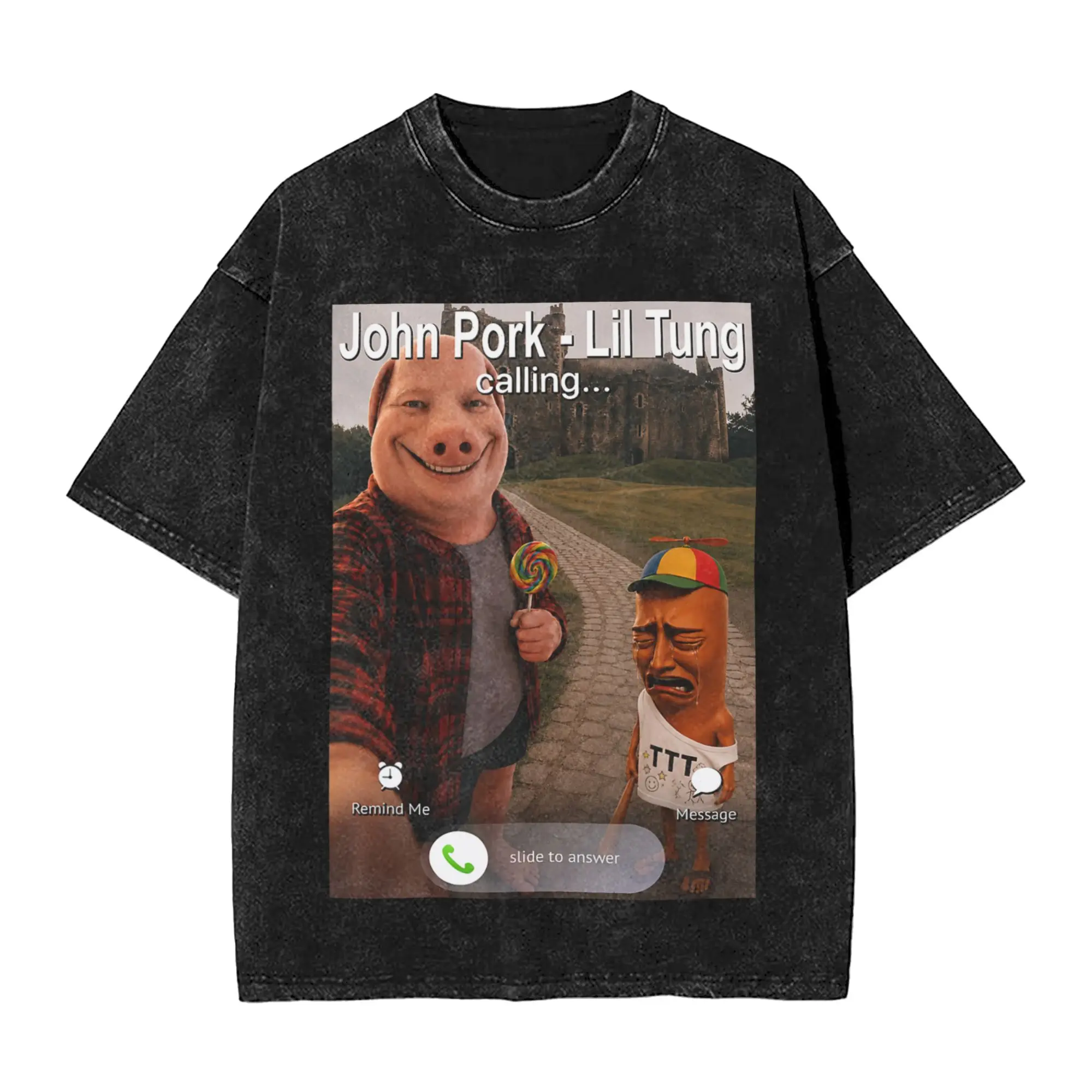 Lil Bro Tung Tung Sahur John Pork is Calling Brainrot Meme T Shirts Men Cotton Novelty T-Shirt O Neck Tees Short Sleeve Clothing
