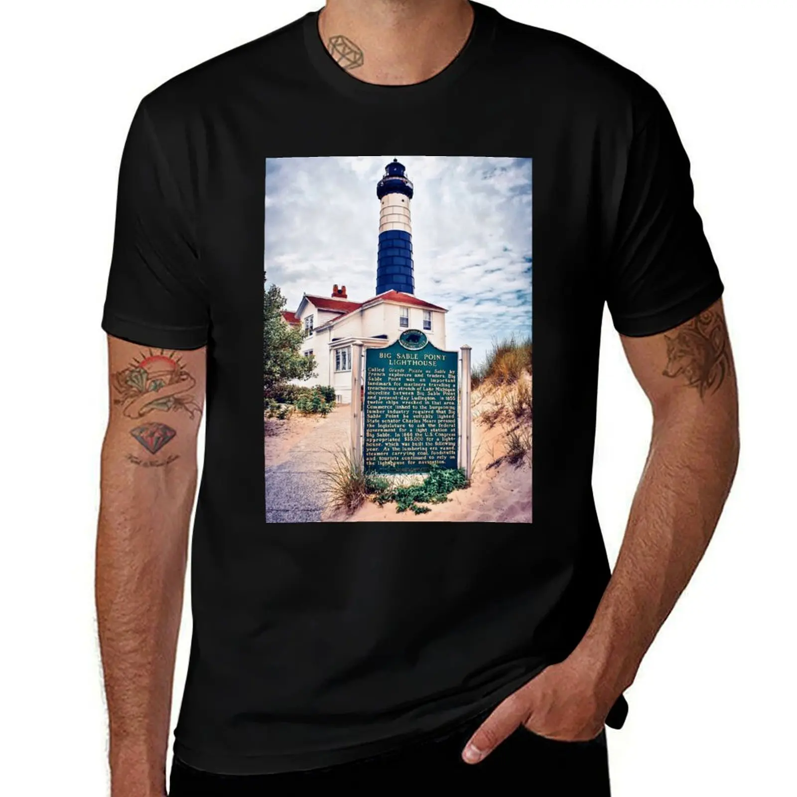 Big Sable Point Lighthouse T-Shirt Large Size Casual Short Sleeve Top T-Shirt