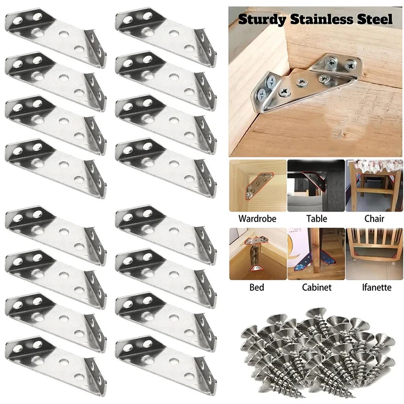 10/20/40/50PCS Stainless Steel Corner Brace Universal Triangular L-Brackets 90 Degrees Thickened Angle Code Furniture Connectors