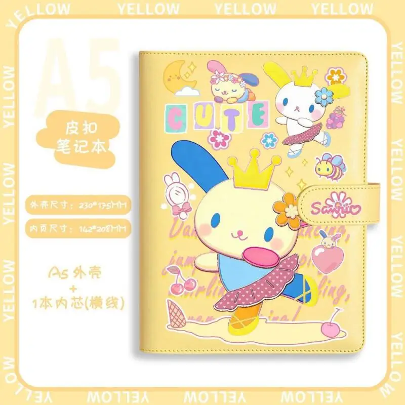 Kawaii Usahana A5 Leather Buckle Notebook Cartoon Underline Diary Notebook Student Portable Notepad Anime Peripheral Friend Gift