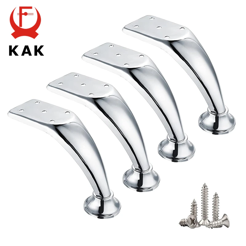 KAK 4pcs Bright Chrome Furniture Leg Metal Table Feet Sofa Bed Legs Replacement Manicure Pillow Feet Furniture Hardware