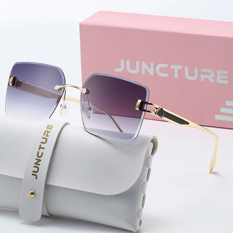 JUNCTURE Modische Damen-Sonnenbrille, Metall, randlos, Sonnenbrille, Farbverlauf, Damenbrille, Party, Urlaub, Geschenke, Sonnenbrille für Damen