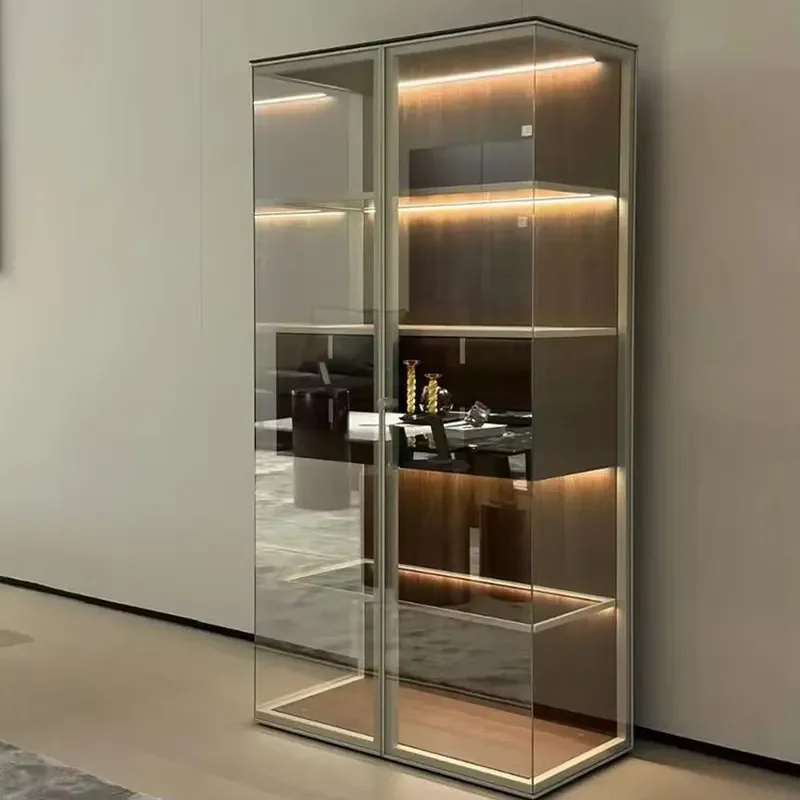 Modern Aluminum Storage Showcase Wine Rack Cabinet with 5 Drawers & Shelves for Living Room and Hotel Furniture