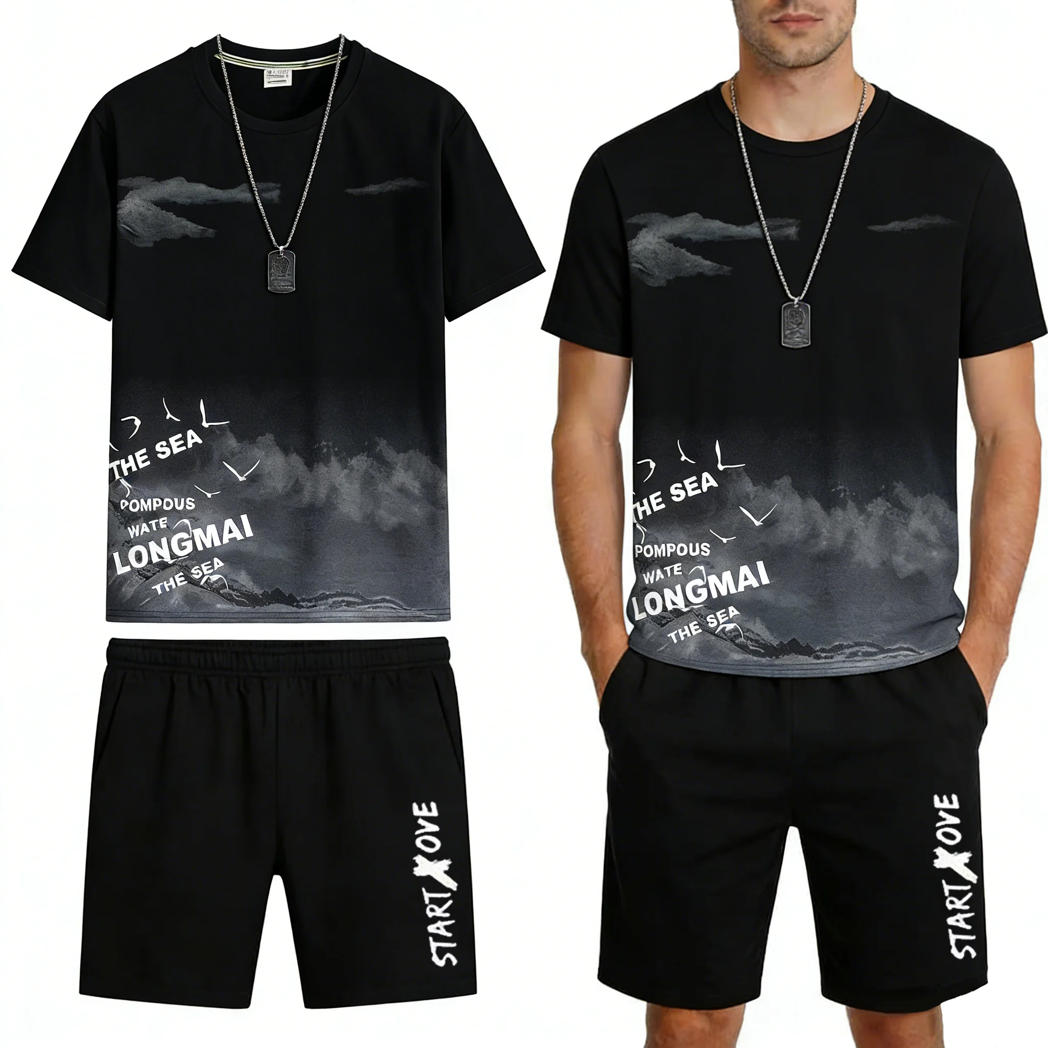 

2pcs 2026 Summer Suits for men Trendy Shorts Set Gym Outfit Student Short Sleeve Tee 2 Piece Set Tracksuits Casual Men Clothing