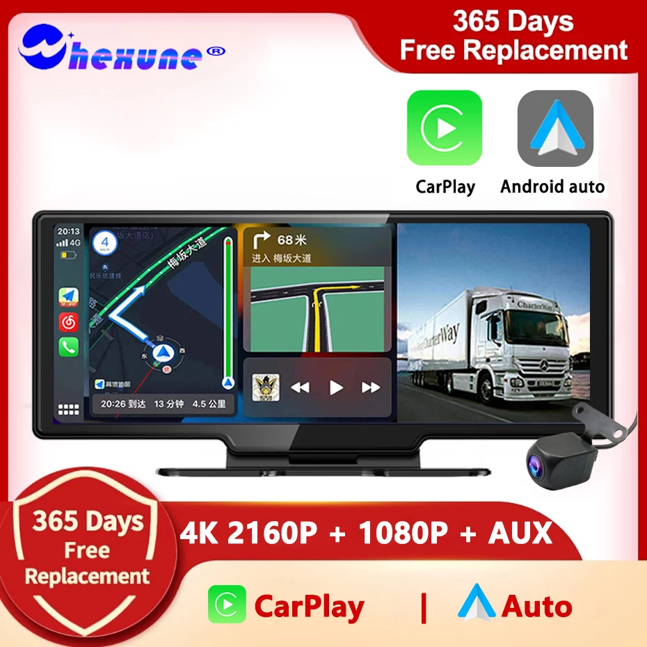 10.26 Inch Car DVR 4K 2160P Carplay&Android Auto Dash Cam Dashboard GPS Navigation 5G WIFI AUX Rearview Mirror Driving Recorder