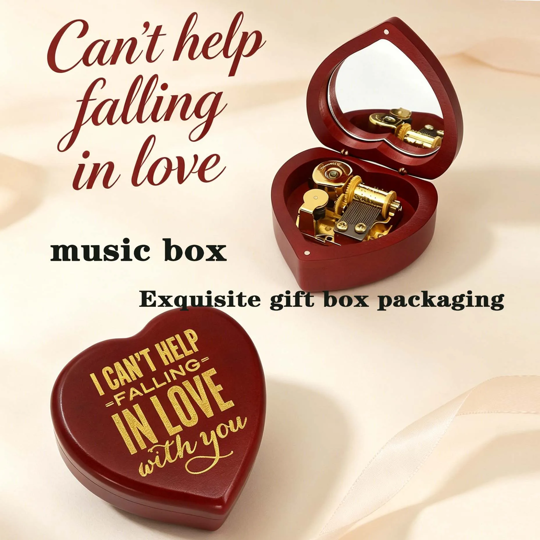 Rosiking Handmade Wooden  Can't help falling in love Music Box Gifts for wife,mother, birthday, Christmas, New Year
