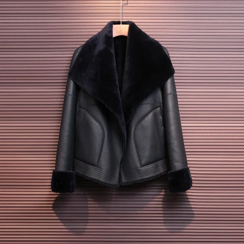 

Real Fur Women's Coat Winter Genuine Leather Jacket Women Natural Merino Sheep Shearling Fur Coats and Jackets Women Short 2023