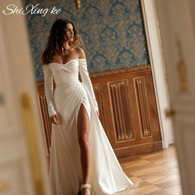 Boho‑Chic Destination Mermaid Gown Long Sleeve Off‑Shoulder Pearl Waist Detail Vestidos De Novia Customized