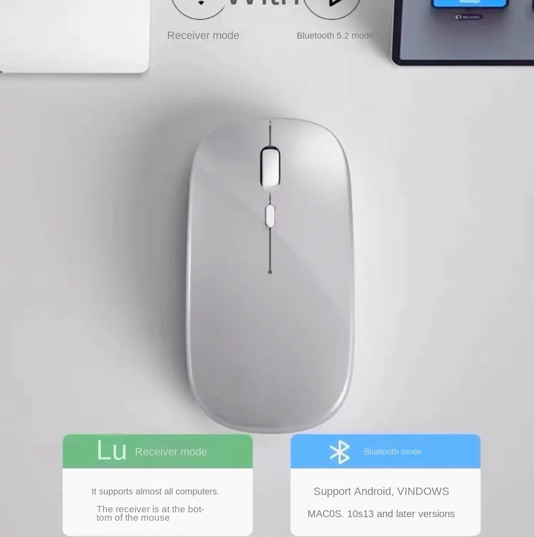 

Wireless Mouse For Laptop PC Bluetooth Rechargeable Mouses Computer Silent Mice USB mouse Ergonomic Gaming Mouse For Xiaomi Pad