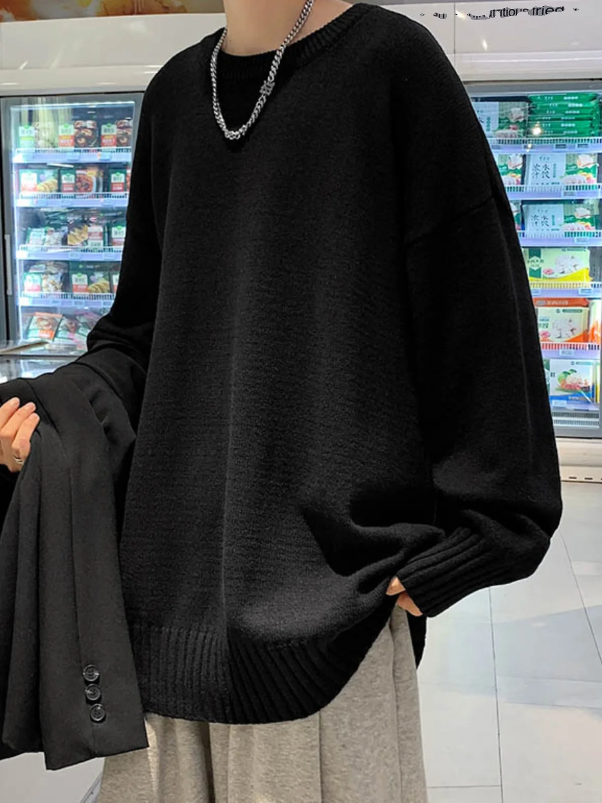 

Мужской однотонный трикотажный джемпер с круглым вырезом для зимнего сезона, повседневный базовый слой, модный брендовый уличный стиль, шерстяная смесь