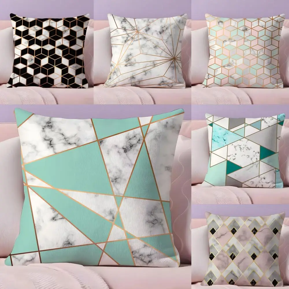 Gold Geometric Marble Pillow Case Plush Fabric Soft Double-Sided Printed Sofa Warm Winter Home Gift Cushion Cover