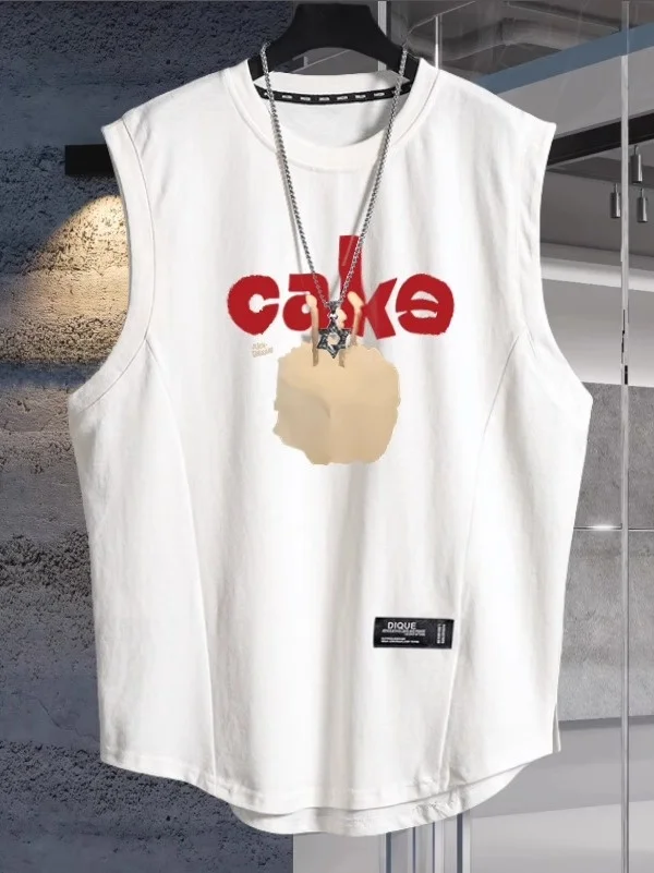 Large Size High Quali Faionable Printed Pure Cotton Vest Men's Summer New Loose Breathable Splice Svel T-irt