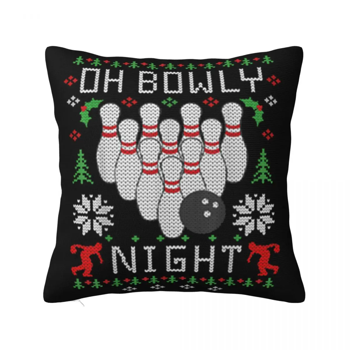 Pretty Oh Bowly Night Bowling Ugly Christmas Party Crewneck Girl Brand Cool Customiz Unisex Pillow Case