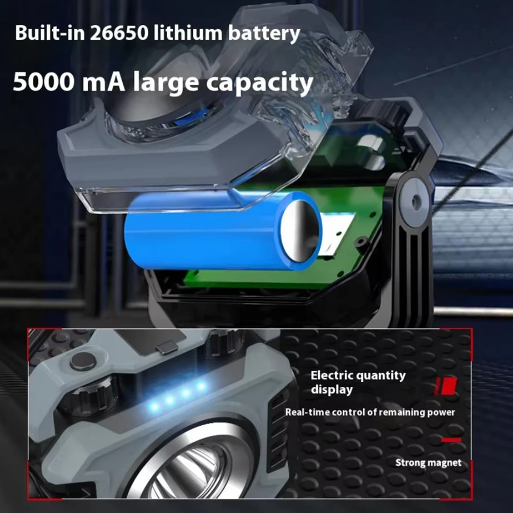 Mini Magnetic Working LED Light Rechargeable Portable TG3 Spotlight Flashlight 5000mAh Camping Torch Cob Emergency Floodlight