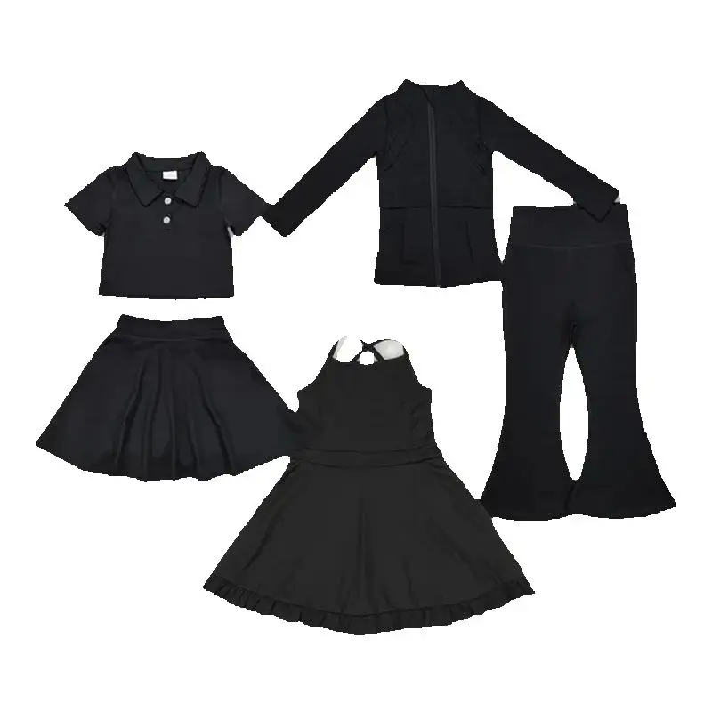 

Kids Matching Clothes long sleeve Set And Dress With Sportswear Skirt Swimsuit Solid black Print clothes for girls Rts No Moq