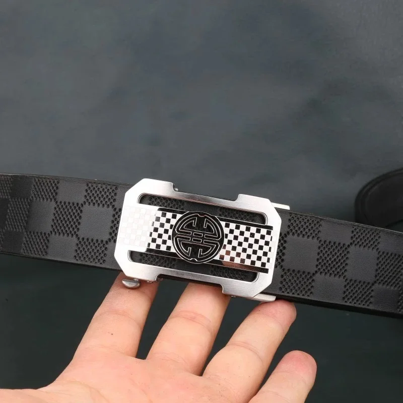 Handmade Xiaoxiangyun buckle with black checkered pattern men's genuine cow leather belt, imported from Italy, made of top layer