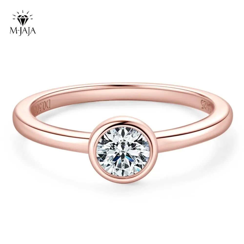 

M-JAJA 0.5CT Solitaire Moissanite Engagement Rings Promise Ring for Women Rose/Yellow Gold Plated S925 Silver Party Jewelry Gift