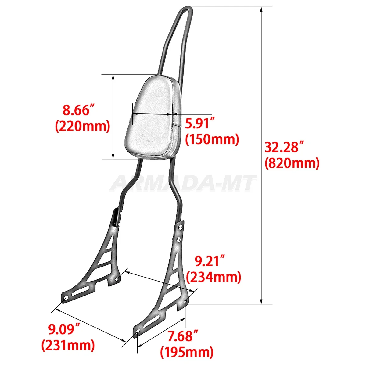 Motorcycle Spike Bow Passenger Backrest Sissy Bar Back Cushion Pad for Harley SPORTSTER Iron 883 1200 48 XL883 XL1200 2004-2022