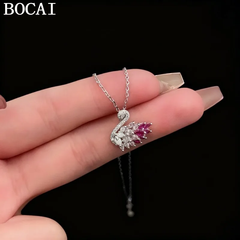 

Новое ожерелье-кулон BOCAI S925 из стерлингового серебра с градиентным дизайном и полным покрытием бриллиантами в форме лебедя, универсальный подарок для женщин