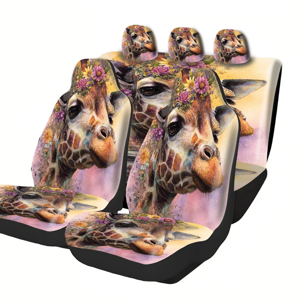 2-5 Seat Set Car Seat Covers Vibrant Giraffe Wreath Pattern Premium Polyester Universal Fit Durable Protection For Truck SUV Off