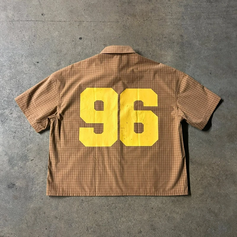 Y2k Plaid Shirt Trust God Text Graphic Printing Men Women Sweatshirt Retro Hip Hop Trendy Streetwear Unisex Boxy Casual T-shirt