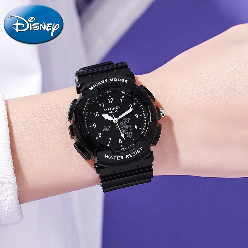 Disney Gift With Box Mickey Mouse Watch Space Colorful Flashing Lights Luminous Youth Student Quartz  Clock Relogio Masculino