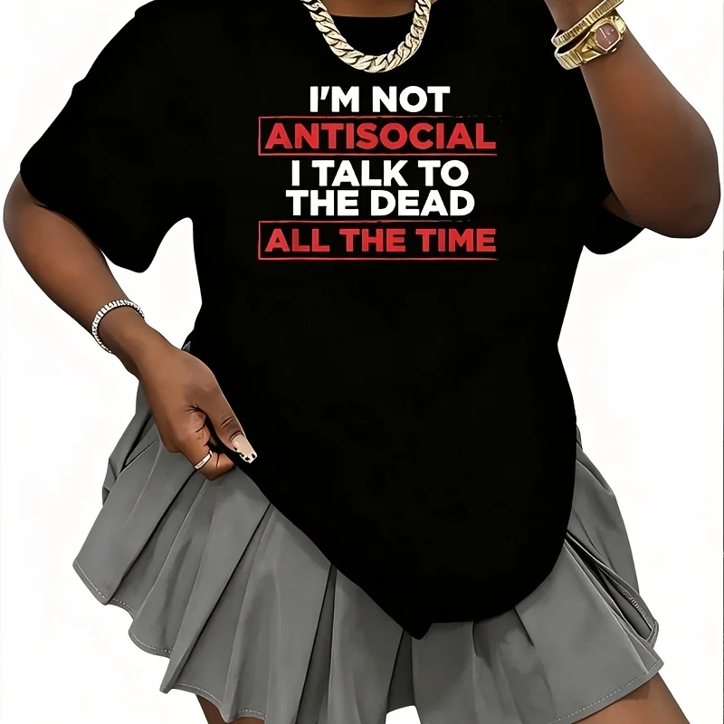 I'M Not Antisocial I Talk to the Dead Women's T-Shirt 100% Cotton Fun Print Short Sleeve Top Casual Round Neck Tee S-5Xl