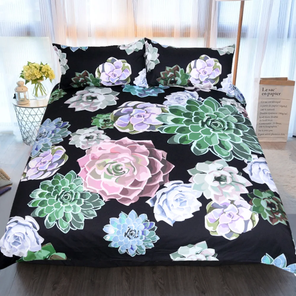 

Digital Art Succulent 3D Duvet Cover Set King Queen Double Full Twin Single Size Bed Linen Set