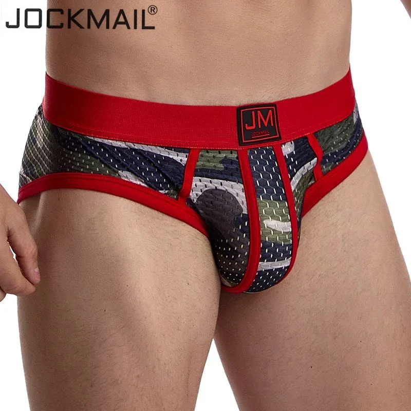 JOCKMAIL-ropa interior sexy gay para hombre, calzoncillos de malla de camuflaje, suspensorio de cintura baja transpirable, antideslizante