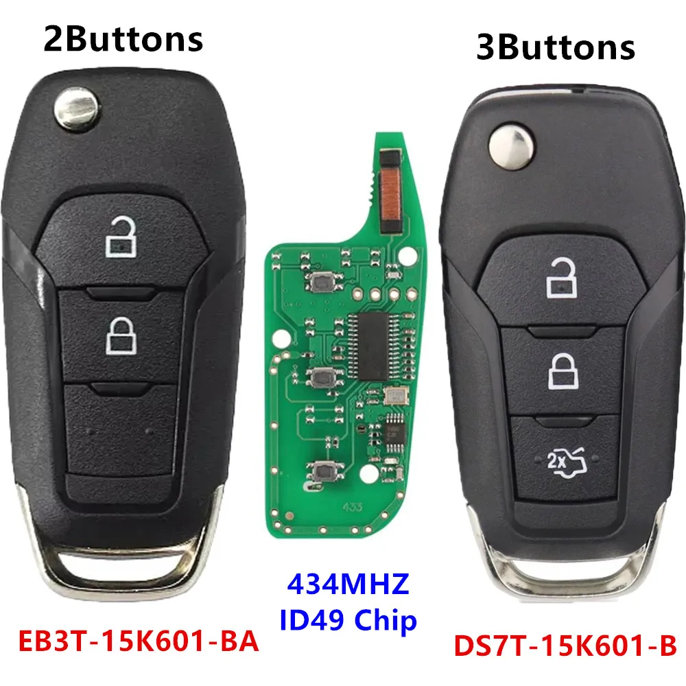 KEYECU Replacement Flip Remote Key Fob DS7T-15K601-B /EB3T-15K601-BA 433MHz ID49 Chip for F150 Ranger Galaxy S-Max KA+ Mondeo