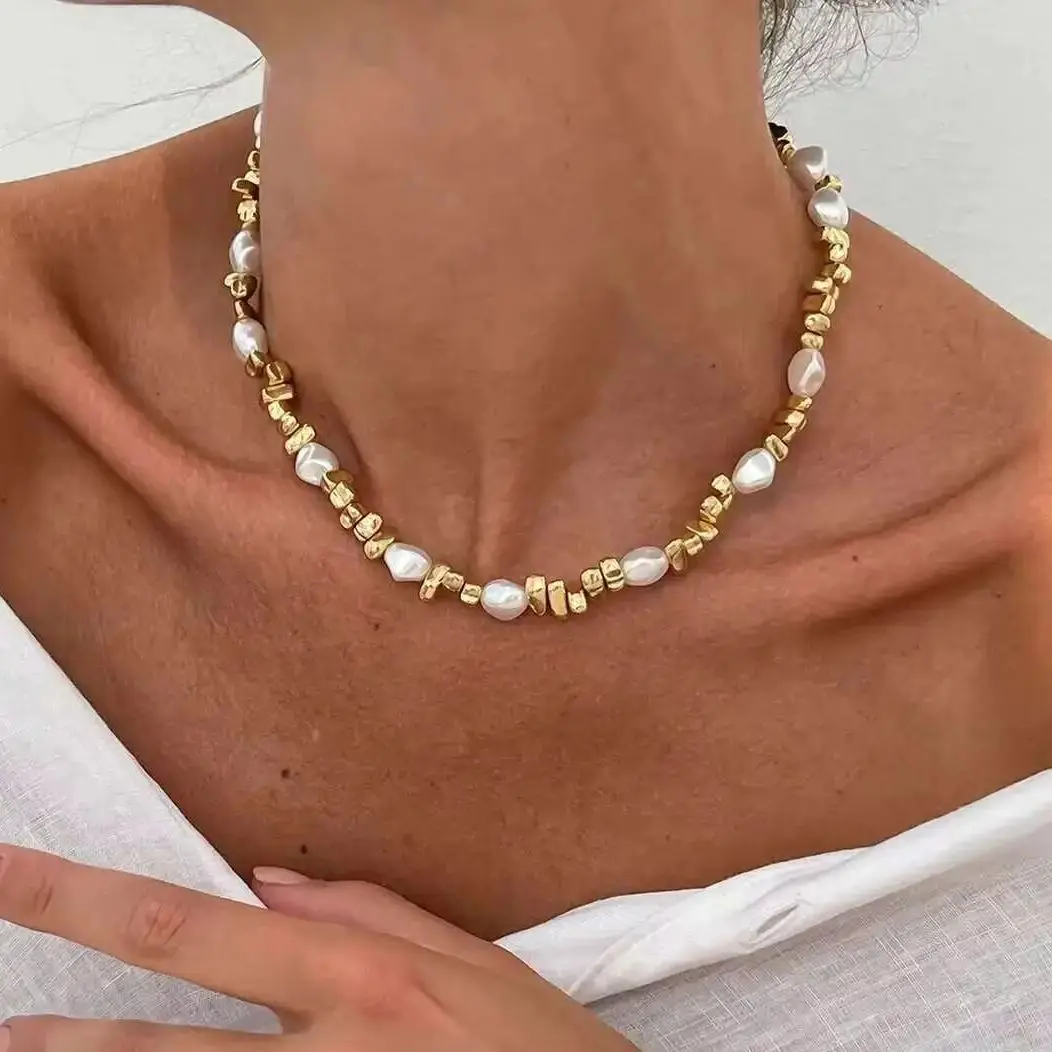 Lacteo, collar creativo de cuentas de plástico de Color dorado a la moda para mujer, perla de imitación Retro, accesorios de joyería estética para banquete, regalo