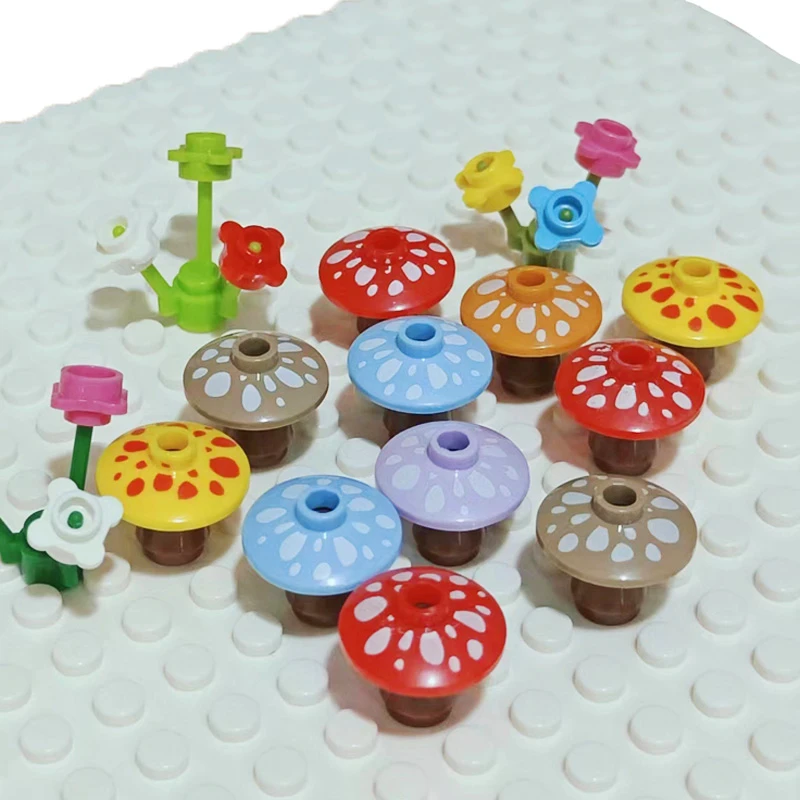 Colored Mushrooms Small  Building Block Flower Stem Plant Landscape Garden Farm Ornament Compatible with LEGO Garden 12992 4740