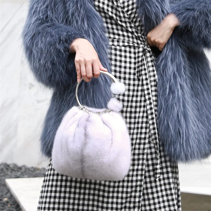 

High Quality Fur Handbag Designer Soft Plush Mink Fur Women's Handbag Plush Winter Bag Single Shoulder Crossbody Bag