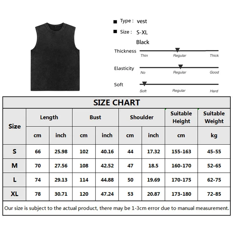 Men\'s Vest Vintage Washed tee 100% Cotton Tank Tops Summer Casual Sleeveless Tops Streetwear black Loose Tees women