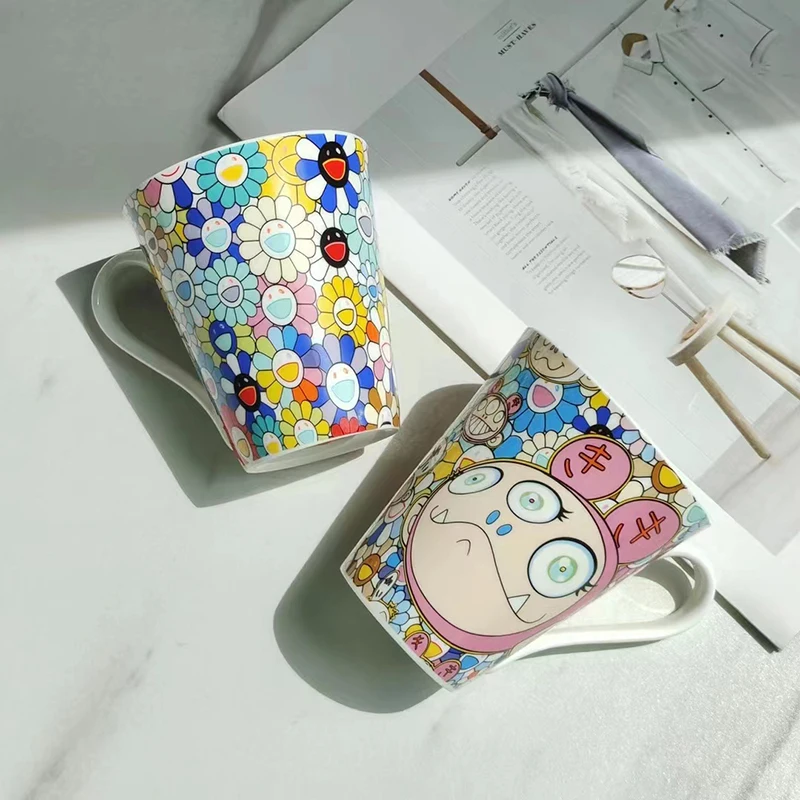 Ceramic Plate Bowl Coffee Cup With Handle Rainbow Element Flower Decoration Hand Painted Delicate Active Design Fashion Style