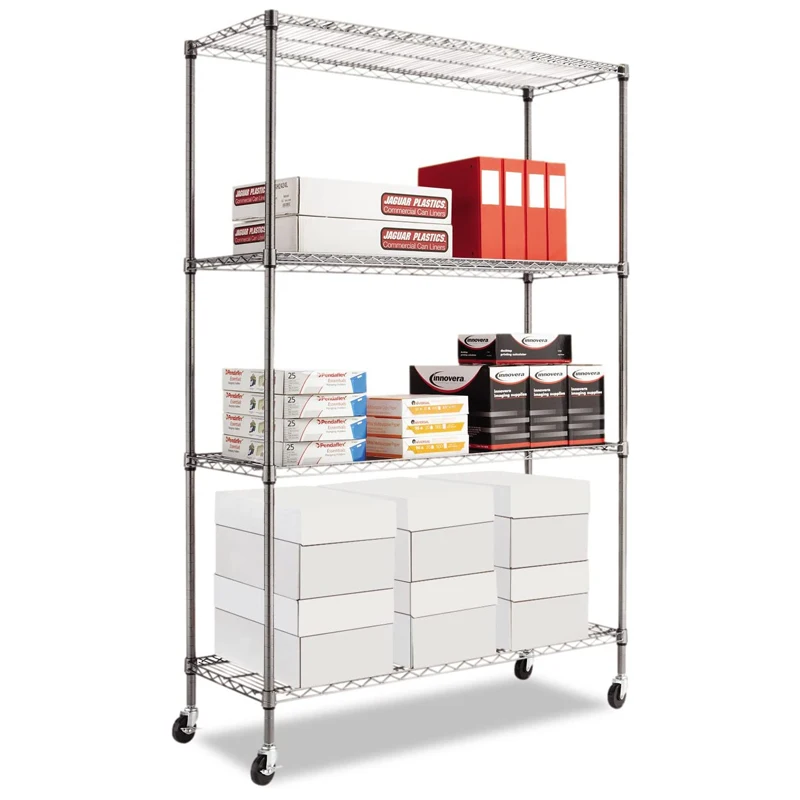 Commercial 42x14x60 Inch Adjustable Mobile Rack Steel Wire Shelving System Caster Wheels Chrome Plated 250KG Storage