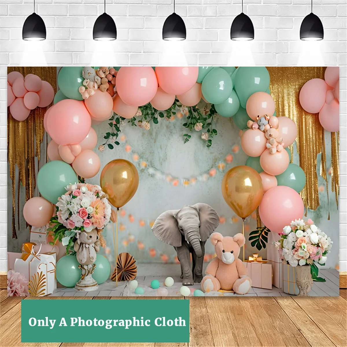 210X150cm Children's Animal Birthday Background Cloth Party Balloon Photography Background Cloth Party Decor, F