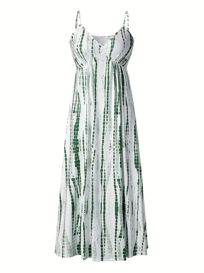 Sexy Maxikleid mit Grafikdruck, hoher Taille und V-Ausschnitt für Damen – Detail 3
