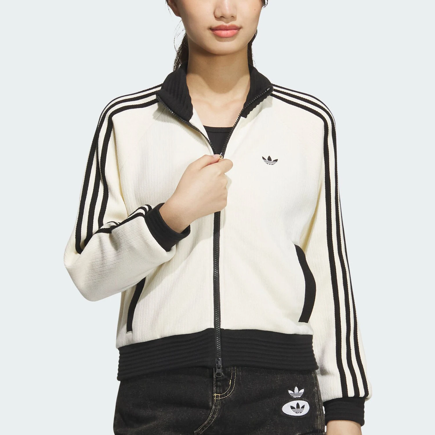 Adidas genuine clover women's standing collar three stripe classic jacket JN0722