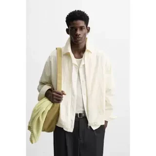 Spring 2025 Men's Lightweight Tech Fabric Zipper Casual Comfortable Shirt Jacket Thin Long Sleeve Flip Collar Standard Length