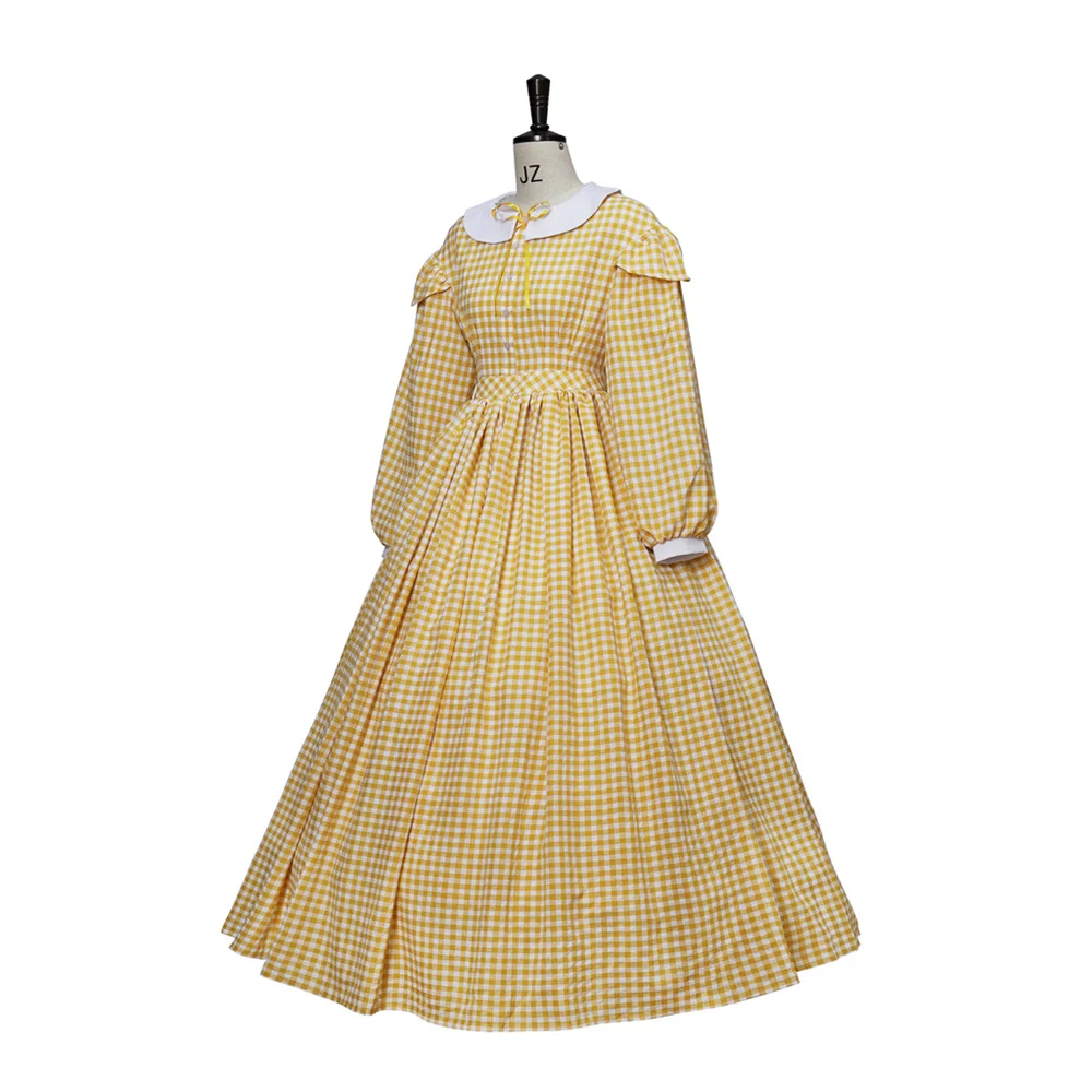 Victorian 1860s Dress Civil War Dress Medieval Yellow Plaid Dress ball gown Vintage Costumes Renaissance Historical Period Dress