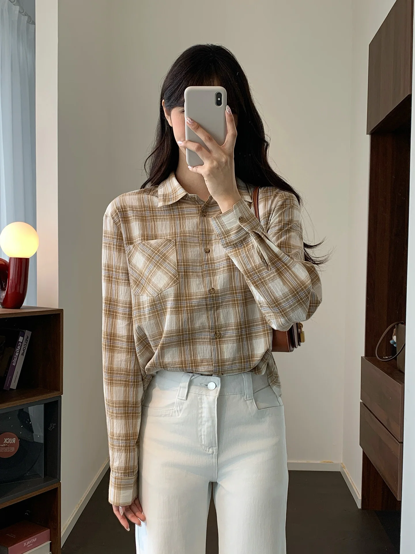 

Retro Ele Early Spring New Sle Color Woven Plaid irt Casual Lightweight Breathable Commuting Loose Fit Women's Top